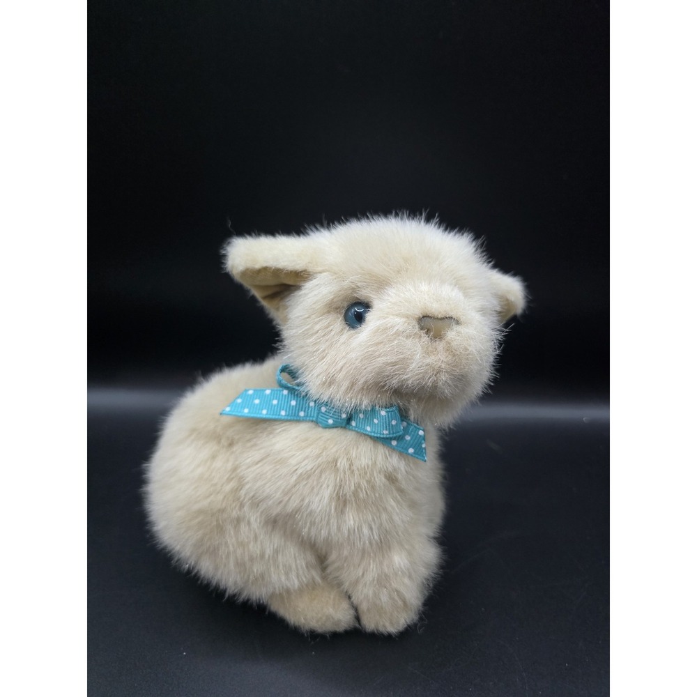 Gund Kitty Beige Cat Sitting Blue Eyes Polka Dot Bow 6" Stuffed Plush Mini Toy